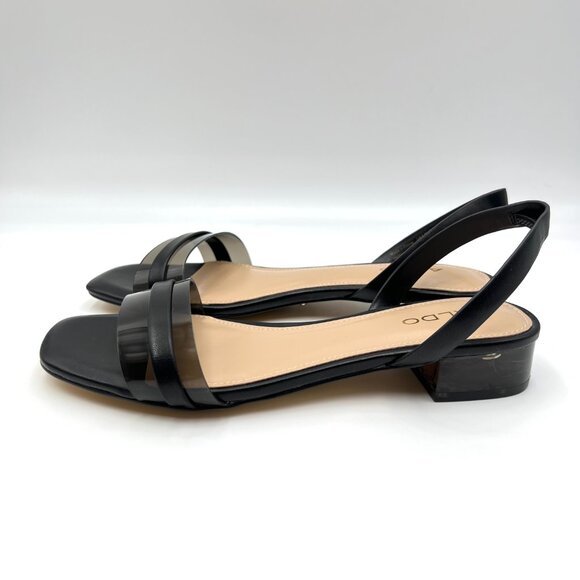 Aldo Womens Size 6.5M Black Low Block Open Toe Slingback Heels Sandals Shoes - Picture 6 of 12